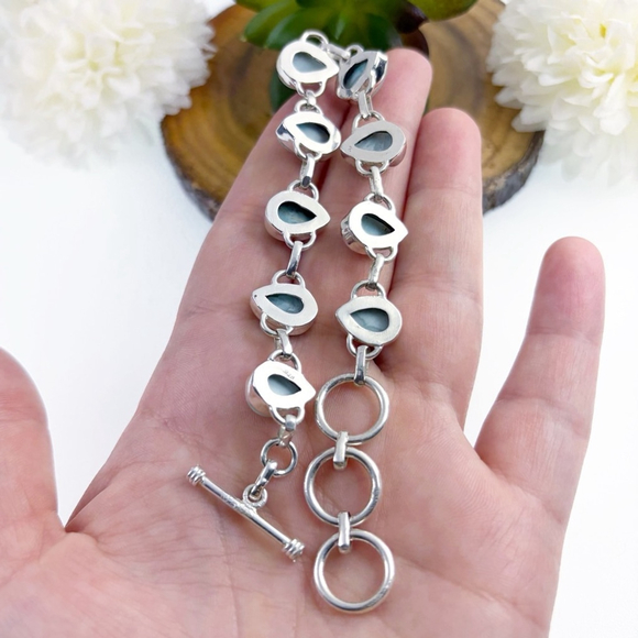 Sterling Silver 925 Larimar Bracelet Pear Handmade New Boho Southwest Blue - Picture 5 of 6